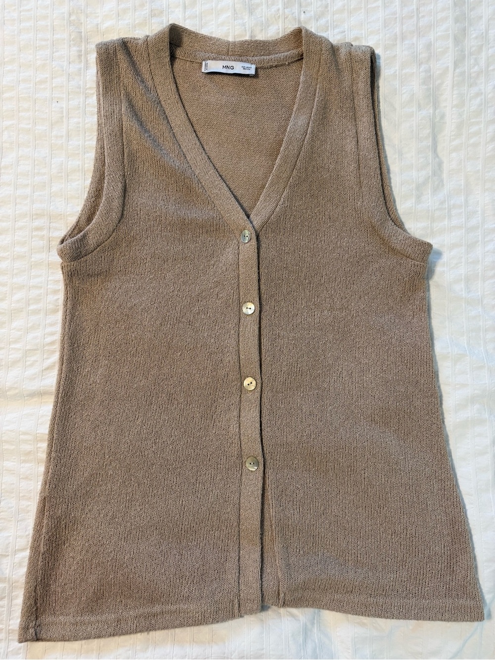 Mango Taupe Sleeveless Button-Front Knit Tank